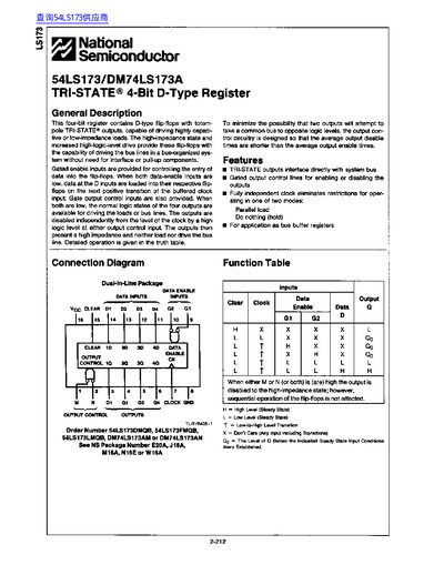 NATIONAL SEMICONDUCTOR 54LS173/DM74S173A DATA SHEET - cover page