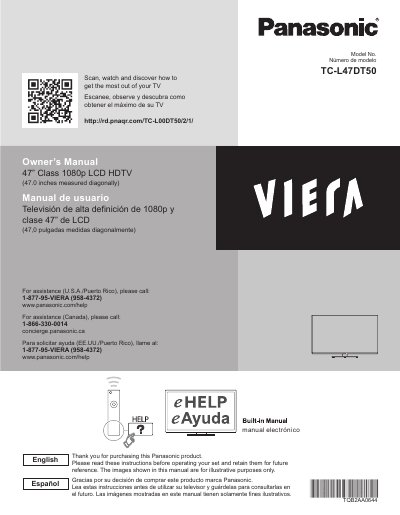 Panasonic TC-L47DT50 47" Class LCD HDTV Quick Start Guide - cover page