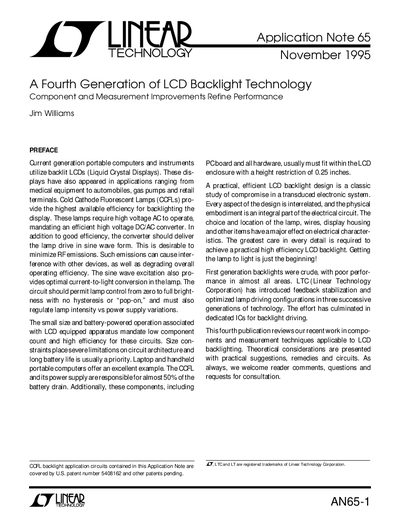 Linear Technology AN65-1 LCD Backlight Application Note - cover page