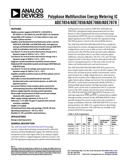 Analog Devices ADE7854/ADE7858/ADE7868/ADE7878 Handbook - cover page