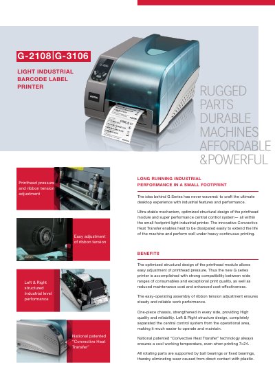 POSTEK G-2108/G-3106 Light Industrial Barcode Label Printer Product Leaflet - cover page