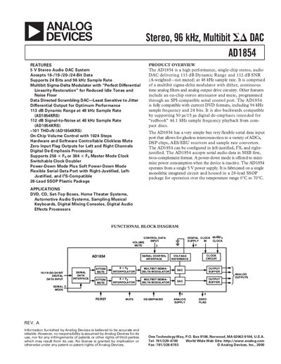Analog Devices AD1854 Datasheet - cover page