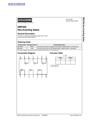Fairchild Semiconductor DM7404 Hex Inverting Gates Datasheet - cover page