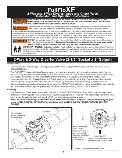Pentair FullFloXF 2-Way/3-Way Diverter Valve Installation Guide - cover page