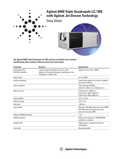 Agilent 6460 Triple Quadrupole LC/MS Data Sheet