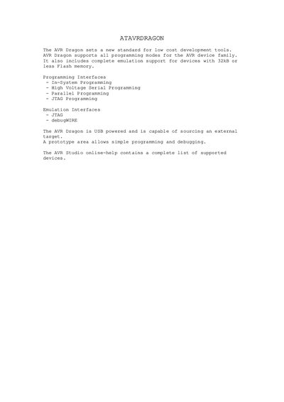 Atmel AVR Dragon Development Tool Product Leaflet - cover page