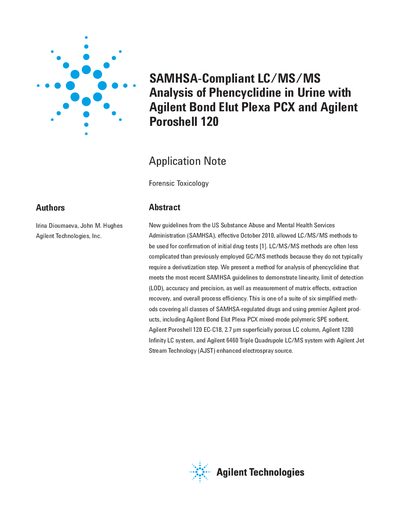 Agilent SAMHSA-Compliant LC/MS/MS Analysis of Phencyclidine in Urine with Agilent Bond Elut Plexa PCX Agilent Poroshell 120 Manual - cover page