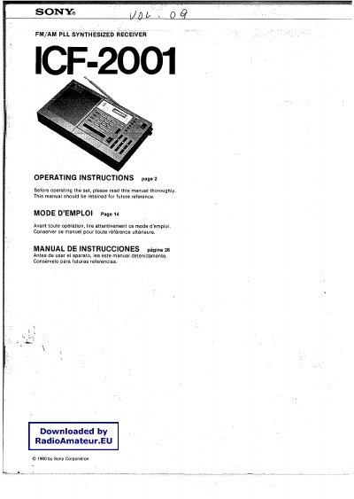 Sony ICF-2001 User Manual - cover page