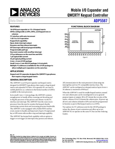 Analog Devices ADP5587 Mobile I/O Expander and QWERTY Keypad Controller Handbook - cover page