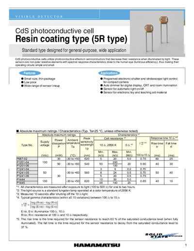 Hamamatsu 5R Type CdS Photoconductive Cell Handbook - cover page