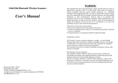 CipherLab 1166/1266 Bluetooth Wireless Scanners User Manual - cover page