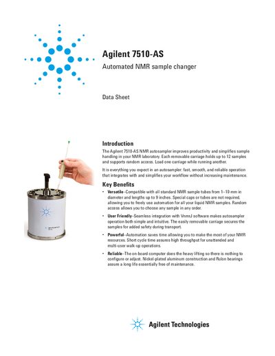 Agilent 7510-AS Automated NMR Sample Changer Data Sheet