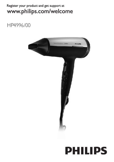 Philips HP4996/00 Hair Dryer User Manual - cover page
