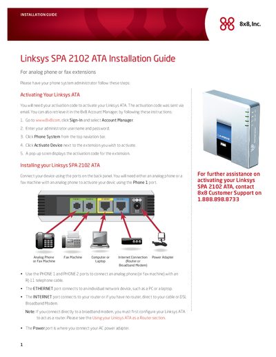 Linksys SPA2102 ATA Installation Guide - cover page