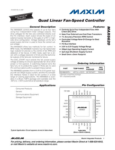 Maxim MAX6620 Quad Linear Fan-Speed Controller Datasheet - cover page
