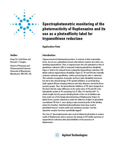 Agilent Cary 1E Spectrophotometer Application Note: Photoreactivity of Fluphenazine - cover page