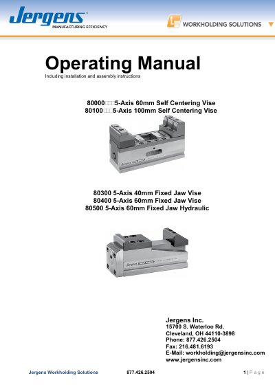Jergens 5-Axis Vises Operating Manual - cover page
