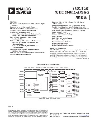 Analog Devices AD1835A Datasheet - cover page