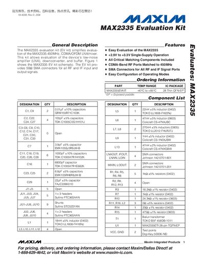 Maxim MAX2335 Evaluation Kit User Manual - cover page