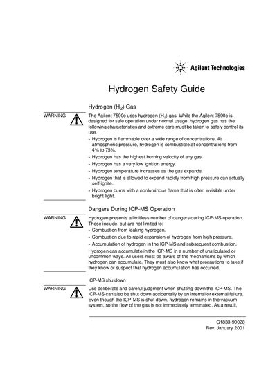 Agilent 7500c ICP-MS Hydrogen Safety Guide - cover page