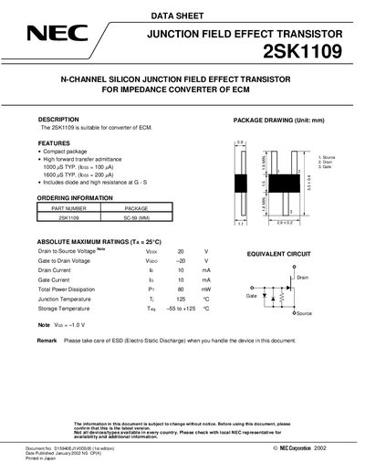 NEC 2SK1109 Datasheet - cover page