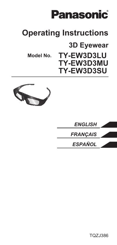 Panasonic TY-EW3D3LU/TY-EW3D3MU/TY-EW3D3SU 3D Eyewear Operating Instructions