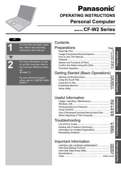 Panasonic CFW2FWCZZBM Manual - cover page