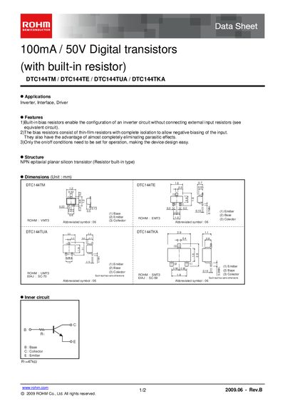 ROHM DTC144TUA Data Sheet - cover page