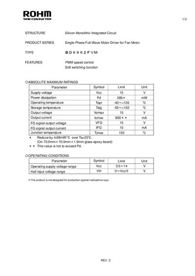 ROHM BD6962FVM Datasheet - cover page