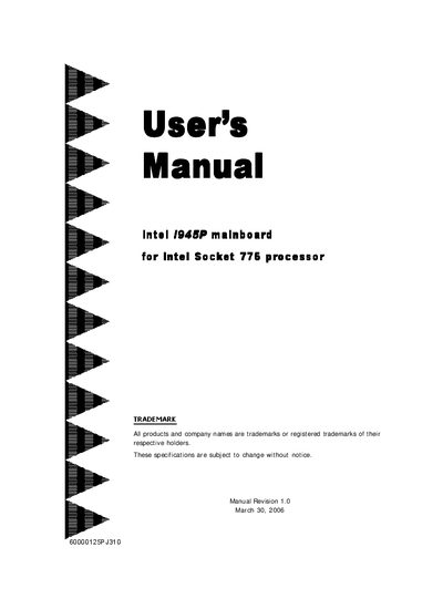 intel I945P malnboard for intel socket 775 processor Manual Revision 1.0(1)(1) - cover page