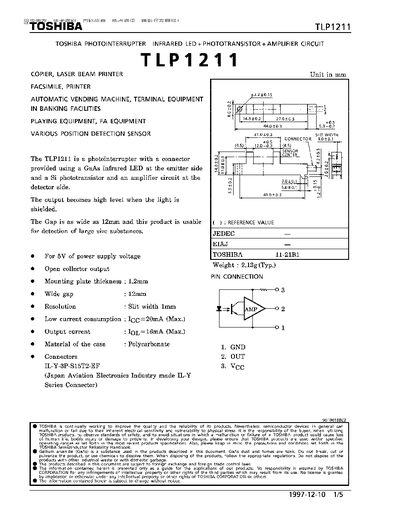Toshiba TLP1211 Photointerrupter Datasheet - cover page