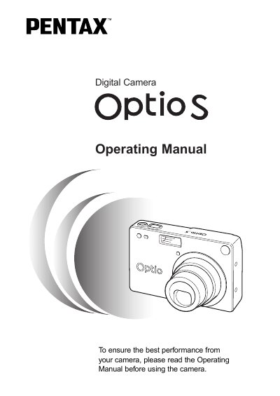 Pentax Optio S Digital Camera Operating Manual - cover page