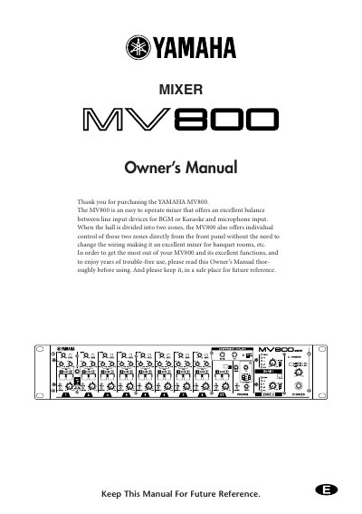 Yamaha MV800 Mixer Owner's Manual - cover page