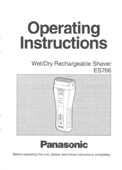 Panasonic ES766 Wet/Dry Rechargeable Shaver Operating Instructions - cover page