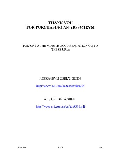 TEXAS INSTRUMENTS-ADS8361EVM-Readme-Page-Thank-You-Letter Data Converters - cover page
