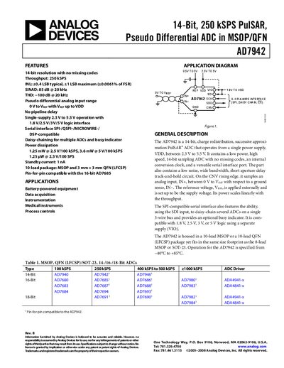 Analog Devices AD7942 Datasheet - cover page