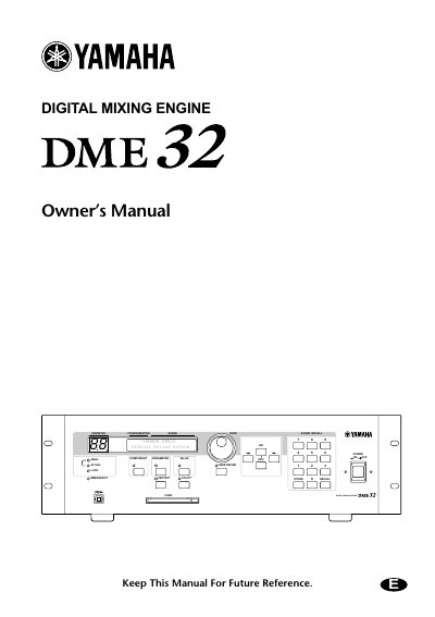 Yamaha DME32 Digital Mixing Engine Owner's Manual - cover page