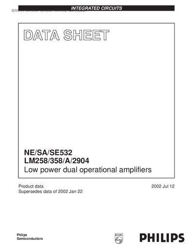 Philips Semiconductor NE/SA/SE532 LM258/358/A/2904 DATA SHEET - cover page