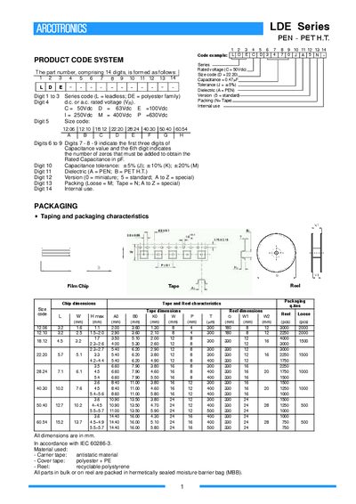 Arcotronics LDE Series PEN - PET H.T. Handbook - cover page