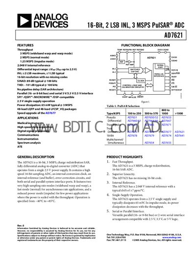 Analog Devices AD7621 Datasheet - cover page