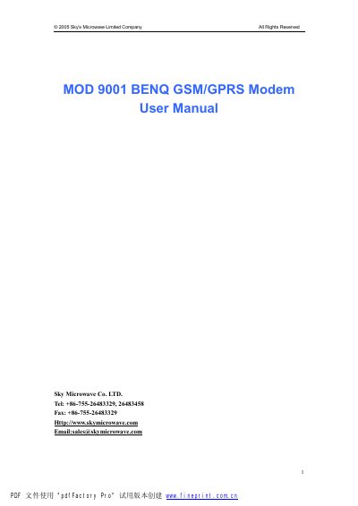 Sky Microwave MOD 9001 BENQ GSM/GPRS Modem User Manual - cover page