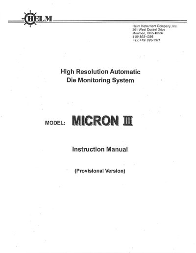 Helm Instrument Micron-3 Instruction Manual - cover page