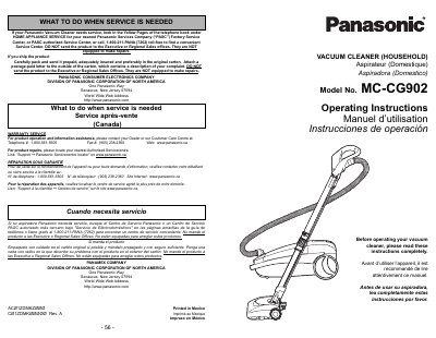 Panasonic MC-CG902 Household Vacuum Cleaner Operating Instructions - cover page