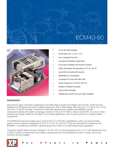 XP Power ECM40-60 Power Supply Product Leaflet - cover page
