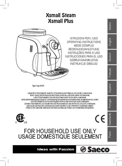 Saeco SUP 033R Espresso Machine User Guide - cover page