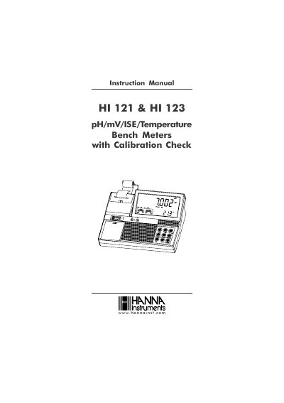 Hanna Instruments HI 121 & HI 123 Bench Meters Instruction Manual - cover page