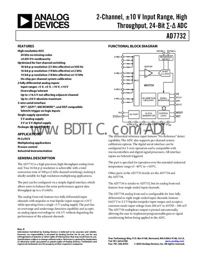 Analog Devices AD7732 24‑Bit ADC Datasheet - cover page