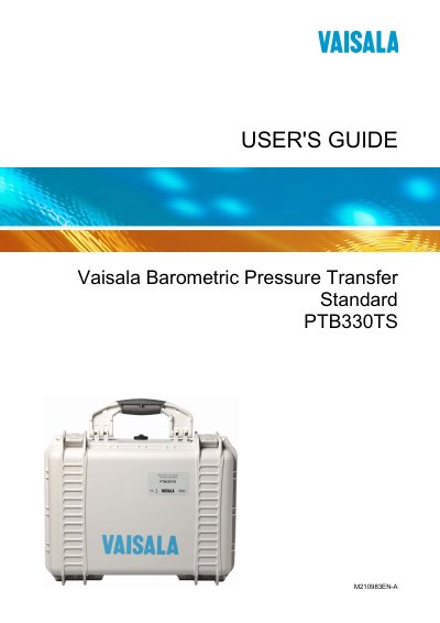 Vaisala PTB330TS Barometric Pressure Transfer Standard User's Guide - cover page