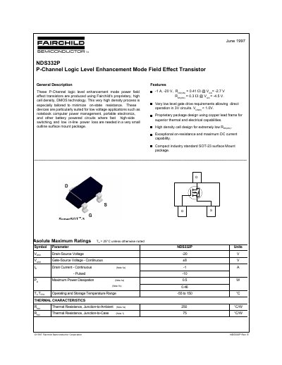Fairchild NDS332P P-Channel Enhancement Mode FET Datasheet - cover page