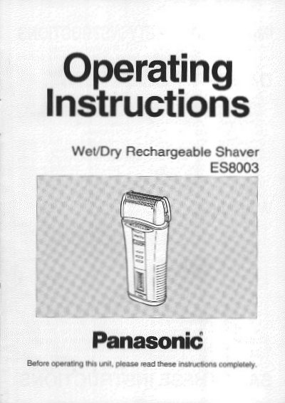 Panasonic ES8003 Wet/Dry Rechargeable Shaver Operating Instructions - cover page